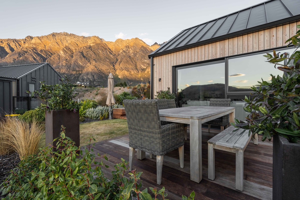 Neil & Fleur's patio looking out to the most amazing backdrop of the Remarkables. The view that makes them feel so fortunate to be living in Queenstown, New Zealand.