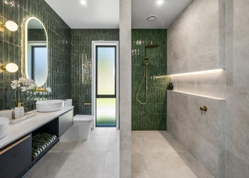 Tiled Green Ensuite Gold Accents