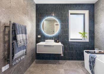 Bathroom Tiled Blue Round Mirror