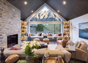 Modern Rustic Living Room With Feature Schist Fireplace